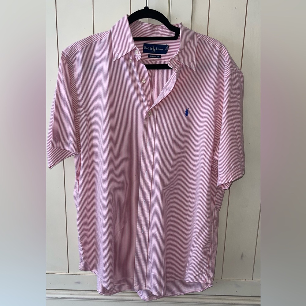 Polo Ralph Lauren Pink Striped Shirt Classic Fit Size L